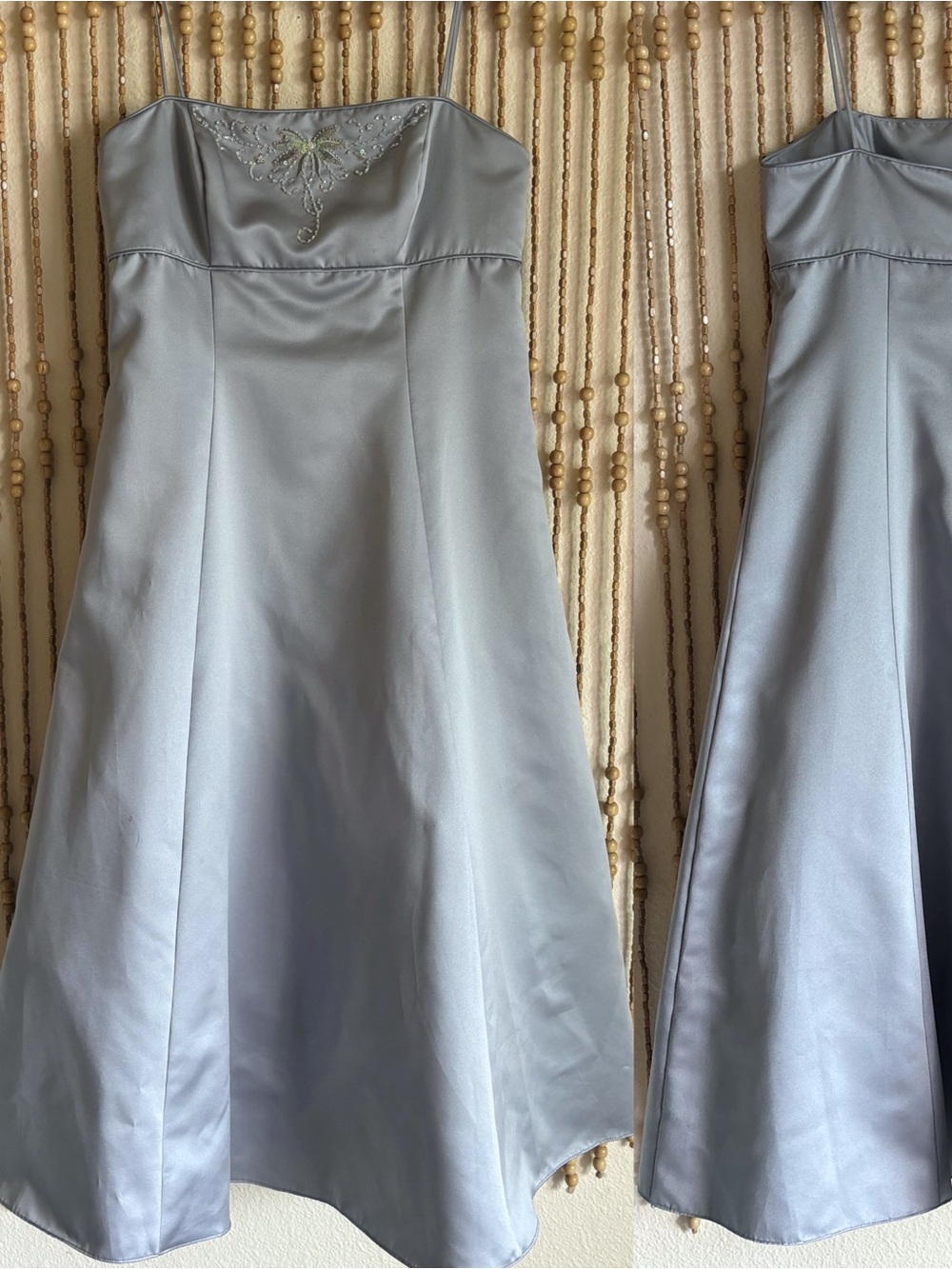 Vintage Alfred Angelo 90s Y2K Icy Light Blue Satin Sequin Beaded Bodice Ballgown